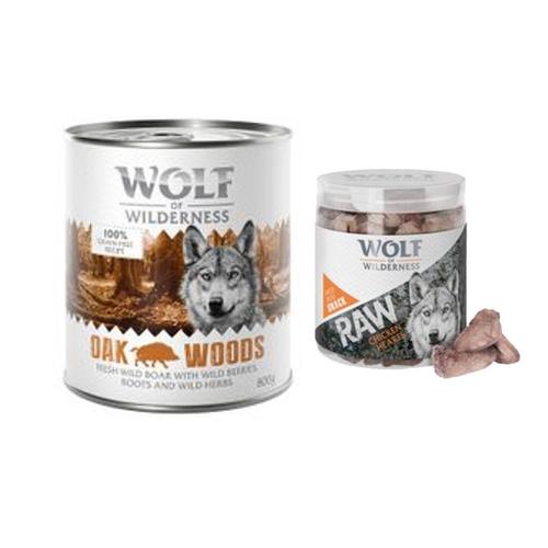 Wolf of Wilderness Kombi-Paket: 24 x 800 g Nassfutter + 4 x 70 g RAW Snacks - Oak Woods -...