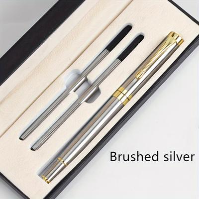 TEMU Luxurious Ballpoint Pen Set With Replaceable Ink, 0.5mm Width, Suitable For Executives For Office Writing, , Made Of Golden , Click-on Cap, , Pointed Tip, Structure, Comes With A Box Image