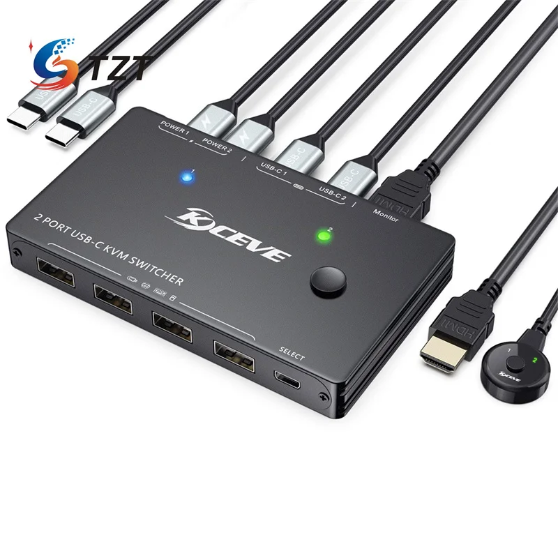 TZT KVM201TCC 4K 60Hz KVM Switch 2 Port USB-C KVM Switch Unterstützt Laptop PC Monitor Tastatur Maus Image