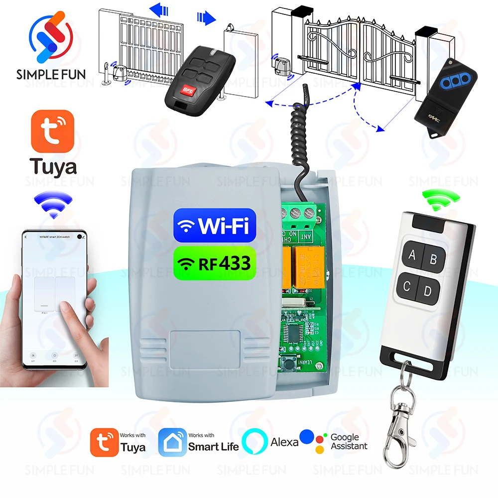WiFi RF Garage Tor Schiebetüröffner Tuya Smart Switch Drahtlose Fernbedienung Schalter 12V 24V Empfänger Unterstützung Rolling code Image