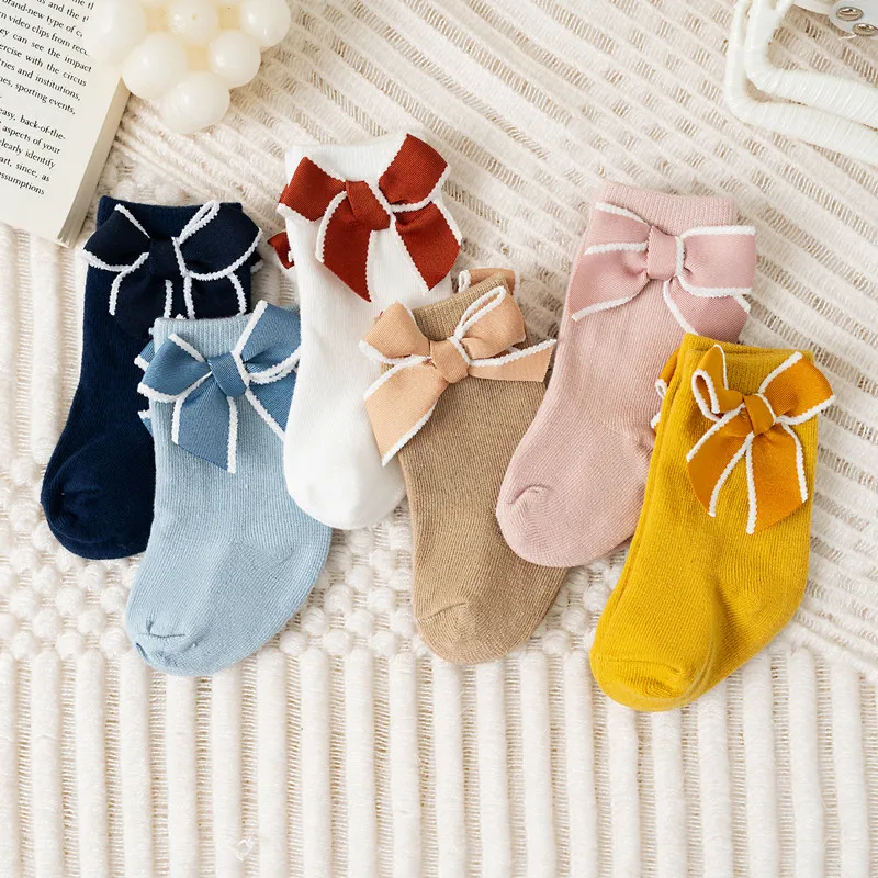 Baby Mädchen Bögen kurze Socken weiche Baumwolle Kinder kurze Socke Kinder Boden solide schlichte Prinzessin Stil Socken für 0-5 Jahre Image
