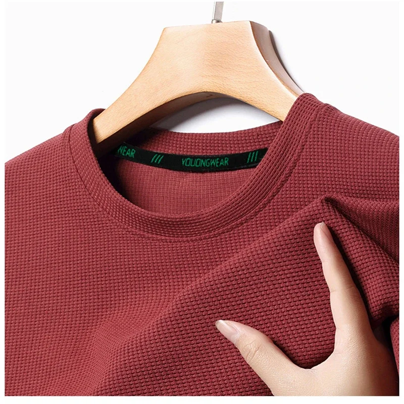 T-shirt estive a maniche corte con scollo a O per uomo T-shirt casual in waffle T-shirt da uomo traspirante Soild T-shirt moda T-shirt da uomo Abbigliamento