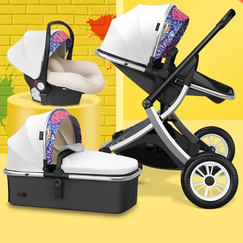 Kinderwagen 3-in-1 Hochlandschaftskinderwagen Liegender Kinderwagen mit Autositz Klappbarer Kinderwagen Stubenwagen Puchair Neugeborene Image