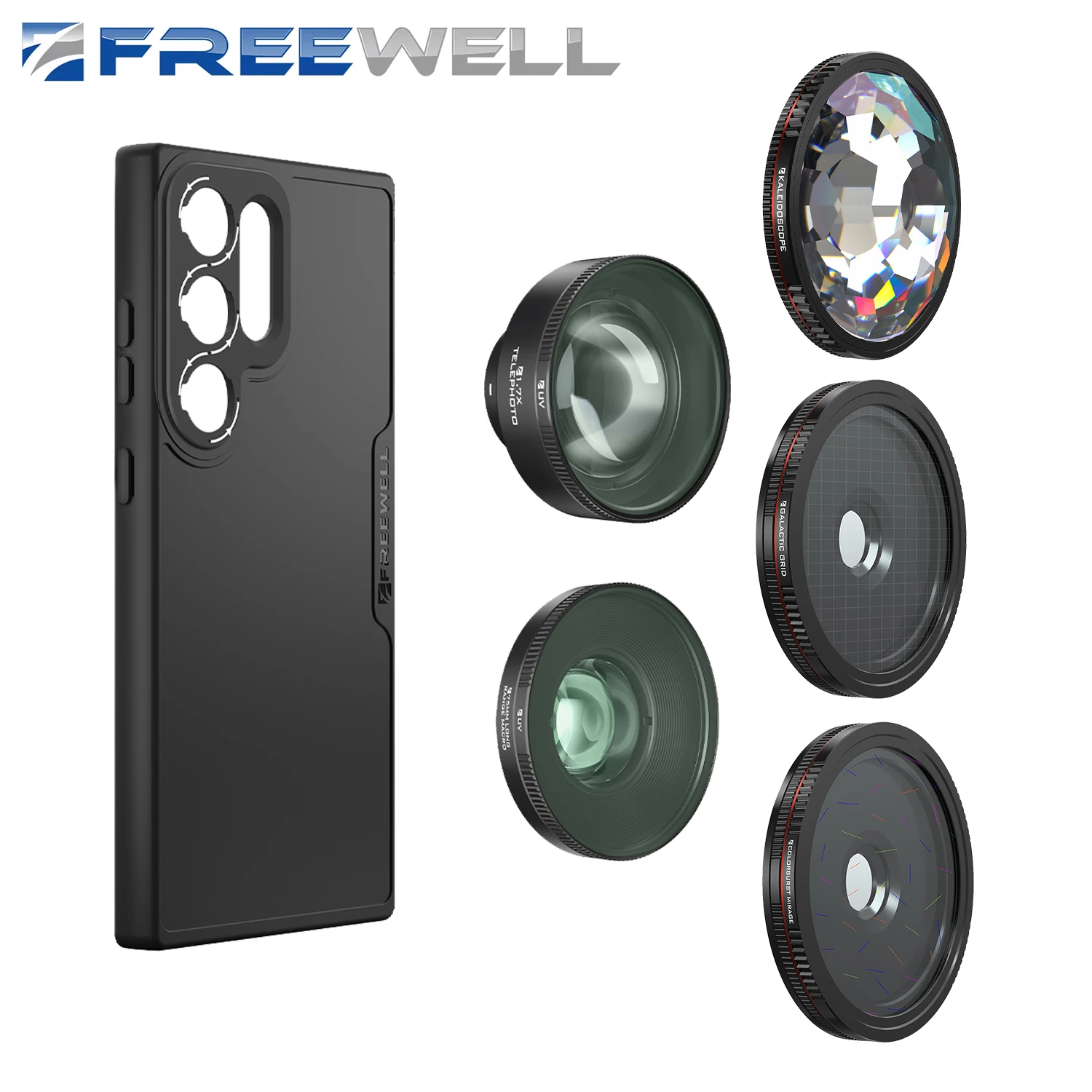 Freewell F-Mount Handy-Fotografie-Kit mit Langstrecken-Makro-Objektiv und 1,7x Teleobjektiv für Samsung S24 Ultra/S23 Ultra Image