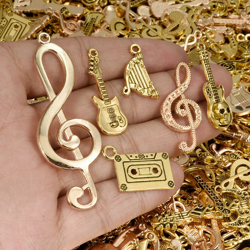 50 teile/los Vintage/Kc Gold Farbe Zufällige Mix Magnetische Band Trompete Gitarre Musik Anhänger Schmuck Machen Hip Hop Charms zubehör