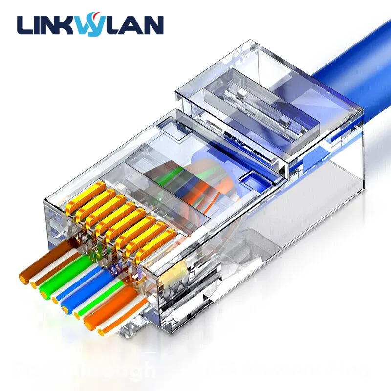 Linkwylan 10 Stück/50 Stück RJ45-Steckverbinder Cat5e Cat6 Pass Through EZ zum Crimp-Modularstecker für solides Netzwerkkabel Image