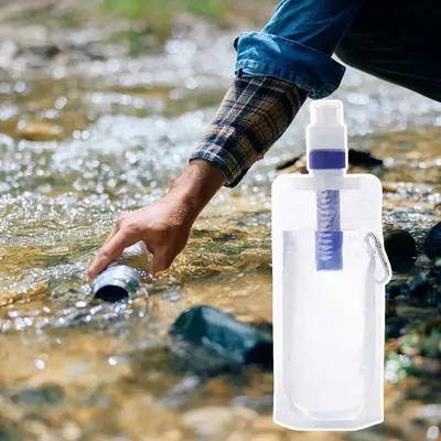 Foldable Water Bottle With Filter Water Purifier Bottle 1000ml Water Bottle Filter Container Reusable Outdoor Filtered Water Bag