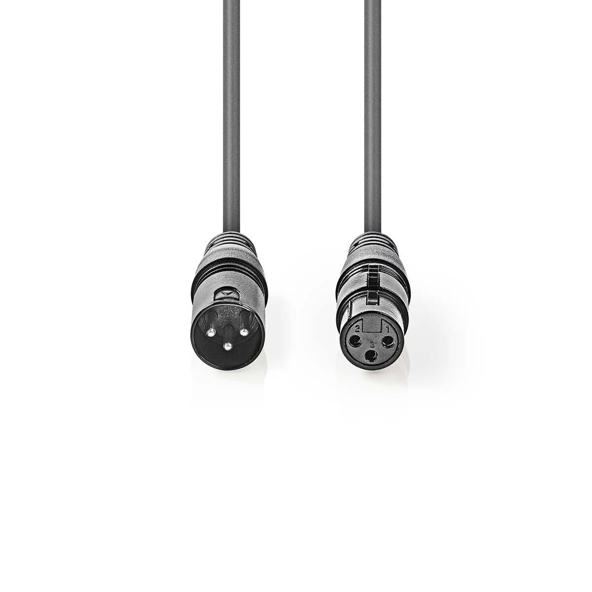 Nedis DMX-Adapterkabel - XLR 3-Pin Stecker - XLR 3-Pin Buchse - Vernickelt - 10.0 m - Rund - PVC - Dunkelgrau - Kartonverpackung Image