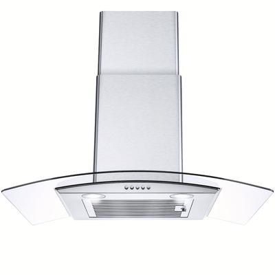 TEMU Range Hood 30in Wall Mount Kitchen Hood With Ducted/ductless Convertible Duct, Stainless Steel Chimney And Baffle Filter, 3-speed Push Button, Led Lights