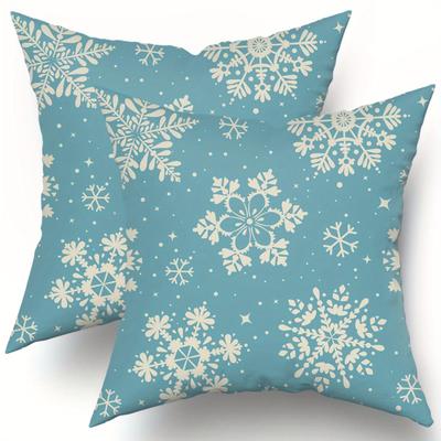 TEMU 2-pack Christmas Throw Pillow Covers, 18x18 Inches, , Light Blue Print, Polyester, Zippered, Machine Washable, No Insert, For Home, Living Room, Bedroom Sofa, Holiday Decor