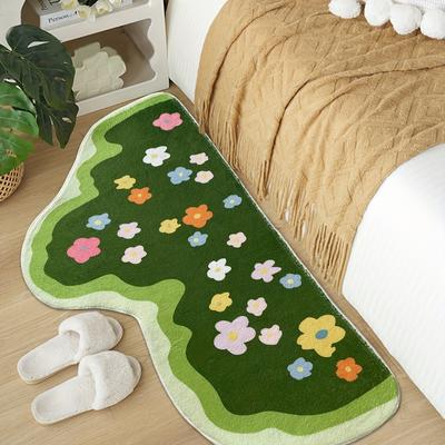 TEMU 1pc Premium Cashmere Green Floral Carpet - Bedroom Carpet - Carpet Mat With Plant - Add A Stylish, Artistic To