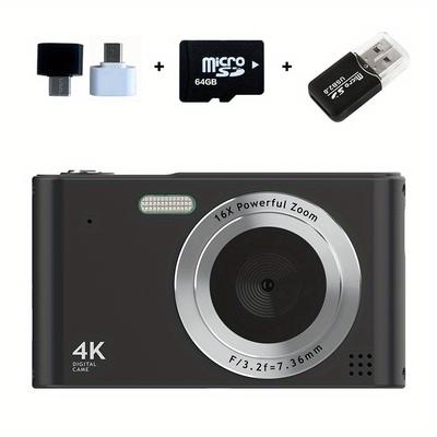 TEMU 48mp 4k Hd Digital Camera With 16x Digital , Usb Charging And 2.4-inch Lcd, Rechargeable Photography Camera For Vlogging And Beginners, Comes With 64g Memory Card - Perfect Christmas Gift