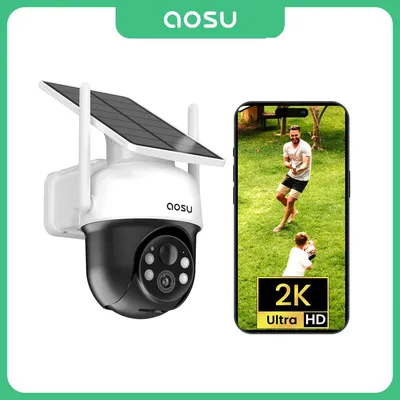 AOSU 3MP 100% Wire-Free Solar WiFi Camera Built-in Battery Two-way Audio Security Camera Wireless Solar Panel PTZ CCTV Camera