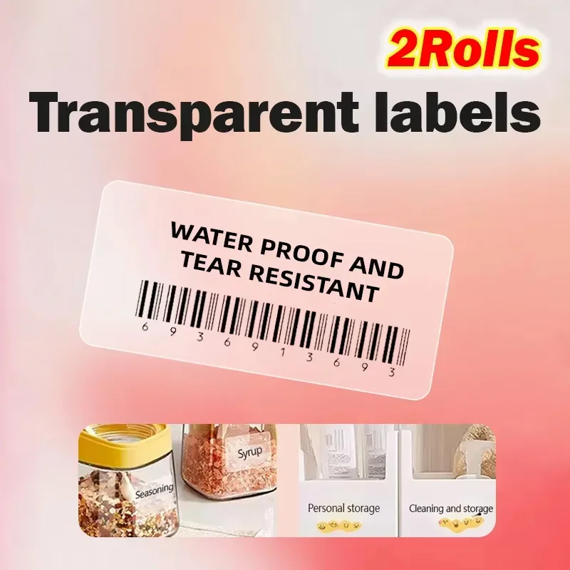 Transparente Etiketten, Thermo-Aufkleberpapier, vierfest, kompatibel mit M200/M120/E210/M110 Drucker, Verwendung für Zuhause und Unternehmen, 40 x 30 mm Image