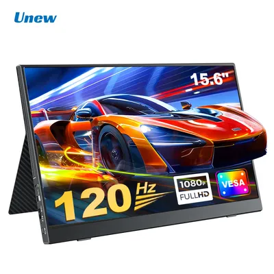 Unew 15,6 Zoll 120 Hz 1920 x 1080 IPS tragbarer Gaming-Monitor zweiter Bildschirm für Xbox Switch PS4/5 Telefon mit 75 x 75 mm VESA-Halterung