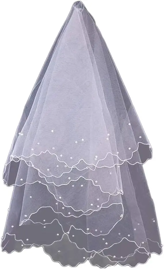 1-stufiger Hochzeits schleier für taillen lange Perlen kurze Tüll schleier Braut haar Accessoires Kopf bedeckung Braut Image