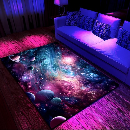 Schwarzlicht-Teppich, UV-reaktiver, im Dunkeln leuchtender Teppich, Küchenmatte, rutschfeste, ölbeständige Trippy Galaxy-Bodenmatte, Wohnzimmerteppich, Innen- und Außenmatte, Schlafzimmerdekoration, Image