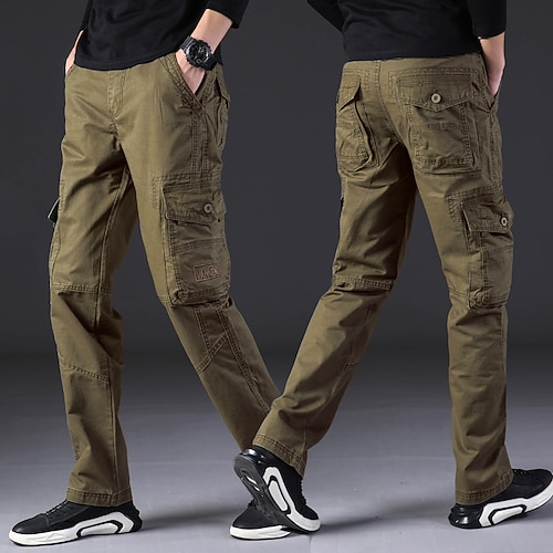 Herren Cargohosen Wanderhosen Arbeitshosen Militär Frühling Herbst Außen Lässiger Schnitt Ripstop Multi-Pocket Multi Pocket Weich Hosen Unterteile Schwarz Armeegrün Baumwolle Arbeit Camping / Wandern Image