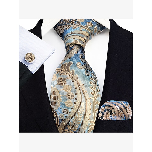 Orange- und marineblaues kariertes Krawattenset für Herren mit Einstecktuch und Manschettenknöpfen – stilvolles formelles Accessoire für Hochzeiten und Geschäftskleidung Image