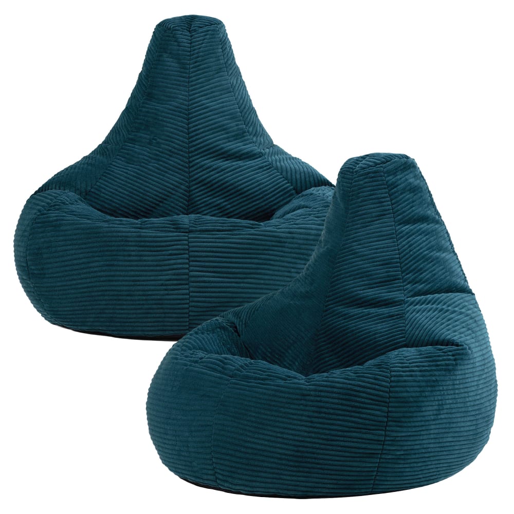 Lot de 2 poufs poire inclinables velours côtelé bleu canard