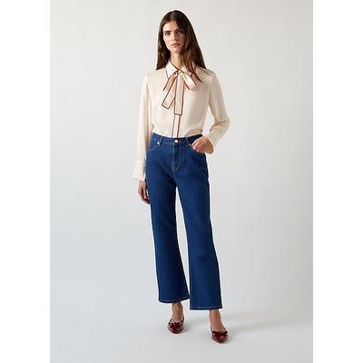 Elisa Cream & Ivory Viscose Crepe Blouse With Satin Stitch Edge, Cream