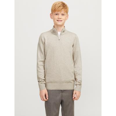 Troyer JACK & JONES JUNIOR "JJEEMIL KNIT HALF ZIP NOOS JNR", Jungen, Gr. 152, beige (oatmeal detail:melange), Strick, Obermaterial: 60% Baumwolle, 20% Nylon, 20% Viskose, meliert, modisch, regular fit, Langarm Rippbündchen, Pullover Image