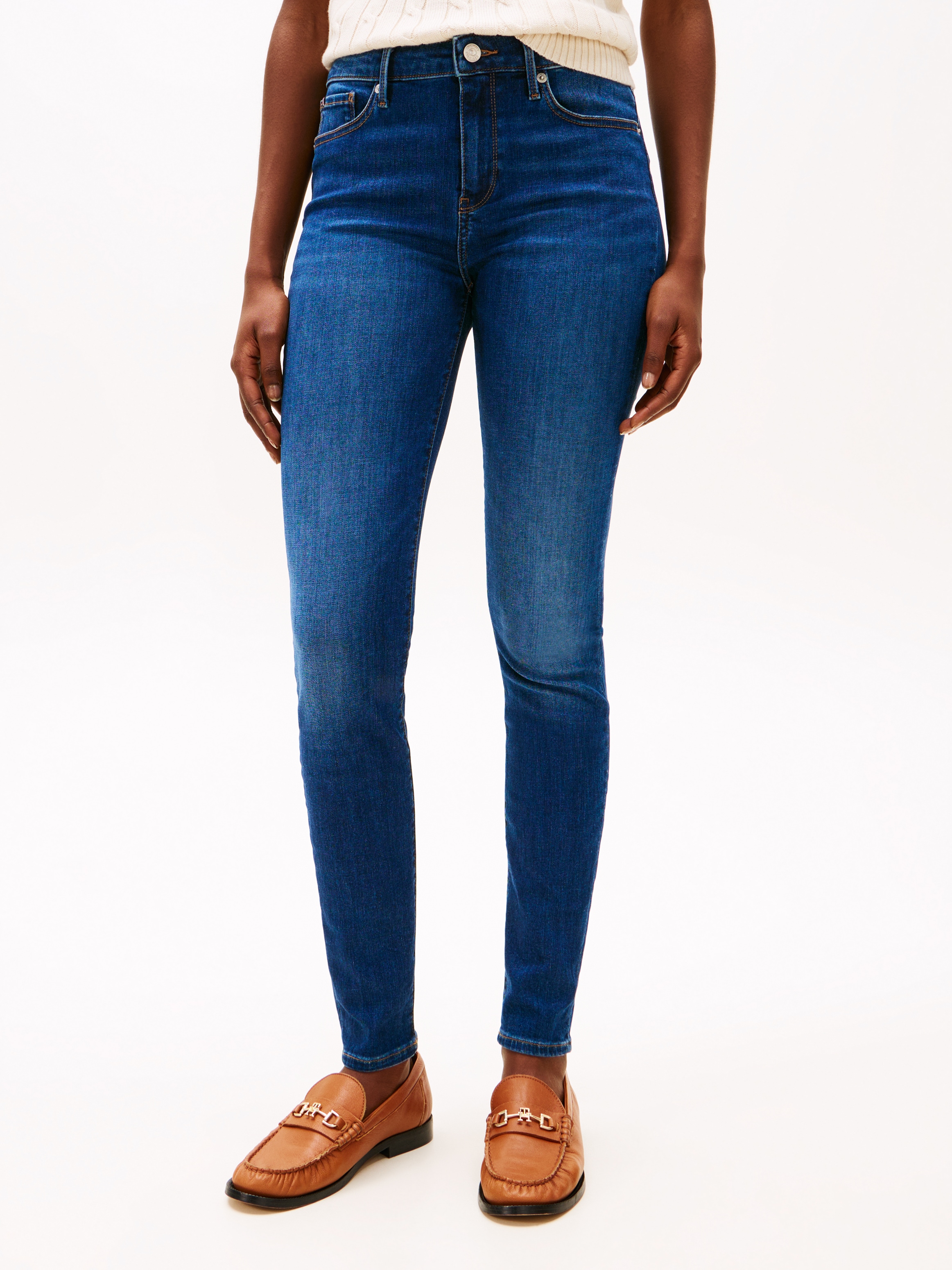 Skinny-fit-Jeans TOMMY HILFIGER "COMO Skinny RW ACE mit Logo-Badge und knöchellangem Schnitt", Damen, Gr. 30, Länge 30, blau (new doreen), Denim/Jeans, Obermaterial: 92% Baumwolle, 6% Elastomultiester, 2% Elasthan, unifarben, skinny fit knöchellang,... Image