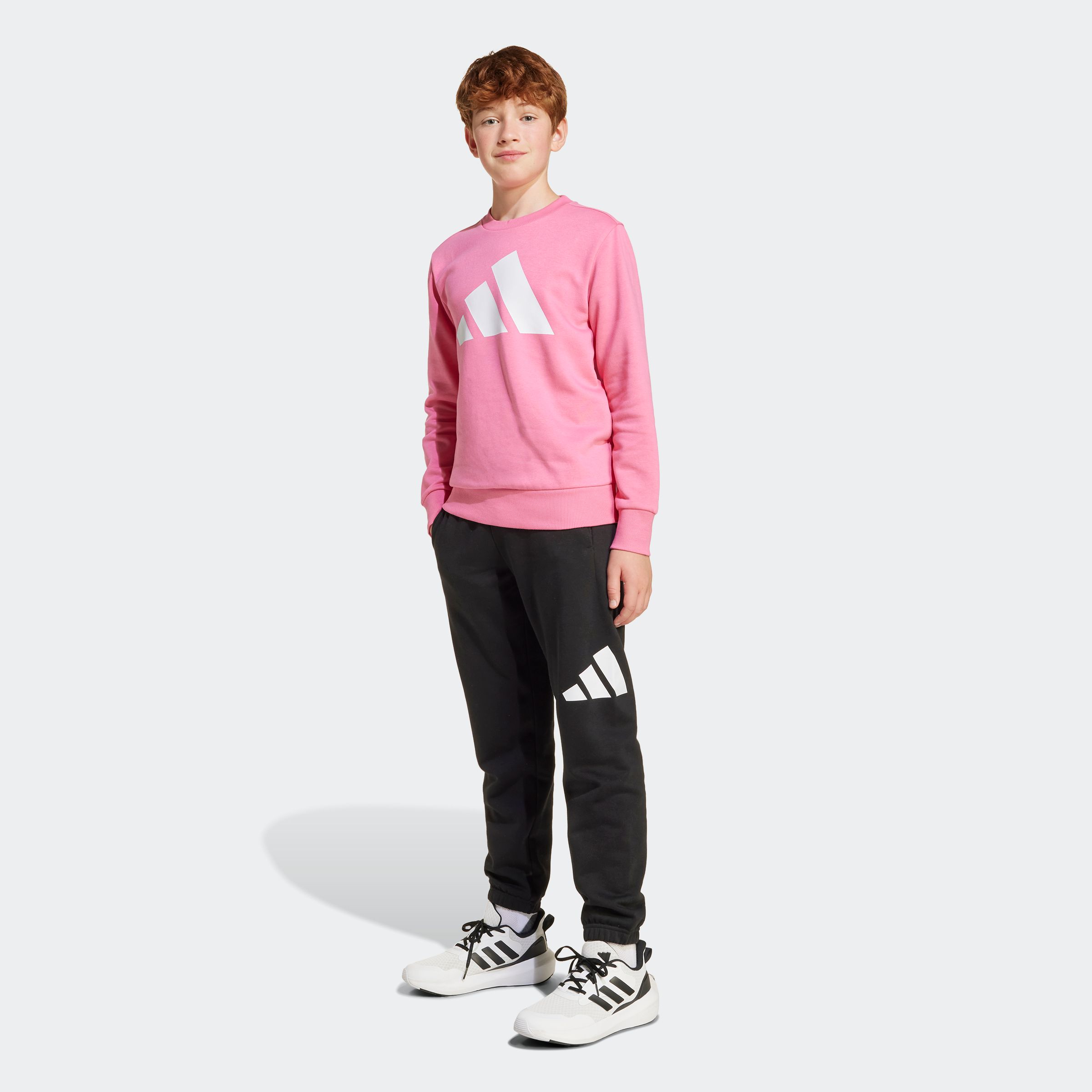 Trainingsanzug ADIDAS SPORTSWEAR "J BL FL JOG 240", Kinder, Gr. 152, pink (pink fusion, weiß), Obermaterial: 70% Baumwolle, 30% Polyester, Sportlich, Sportanzüge Image