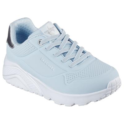 Sneaker SKECHERS "UNO LITE", Kinder, Gr. 30, silber (hellblau, silberfarben), Lederimitat, modisch, Schuhe, Schnür,-Plateausneaker mit Metallic, Größenschablone zum Download Image