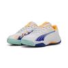 Sneaker PUMA "NOVA Smash Padelschuhe Jugendliche", Kinder, Gr. 32.5, weiß (weiß vivid blau safe lake heat fire), Obermaterial: Synthetik, Textil; Futter: Textil; Innensohle: Textil; Laufsohle: Synthetik, Gummi, Schuhe