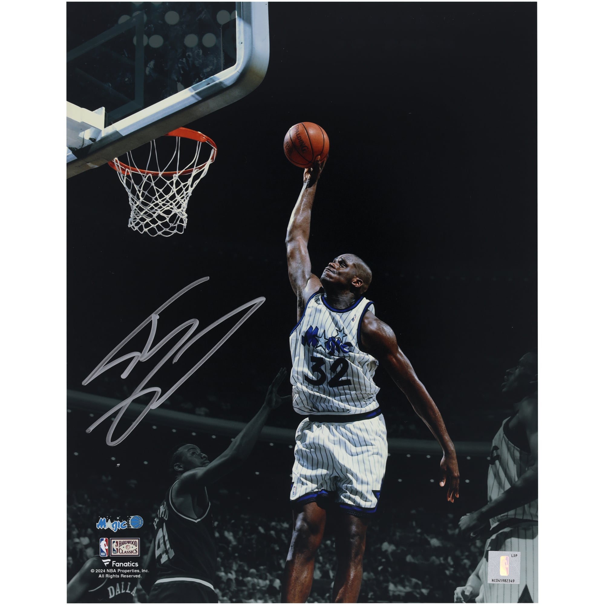 Autogramm von Shaquille O'Neal, Orlando Magic, 11 x 14 Zoll, Dunk Spotlight-Foto vom Spiel gegen Dallas Mavericks