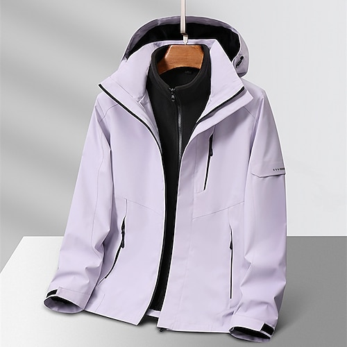 Damen Softshelljacke Wanderjacke Wintermantel Winter Herbst Draussen Thermowarm Fleece-Futter Winddicht Wasserabweisend 3-in-1-Jacke Winterjacken Windjacke Reisen Dunkelgrau Schwarz Elfenbein Rosa Image