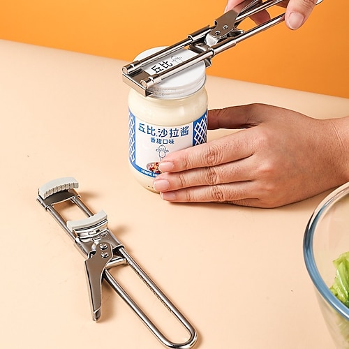 verstellbarer Glasöffner und Deckelöffner aus Edelstahl, manueller Dosenöffner, leicht zu greifender Dosenöffner, Küchenzubehör für schwache Hände, ideal für den Einsatz zu Hause und im Freien – Metall, kein Strom erforderlich Image
