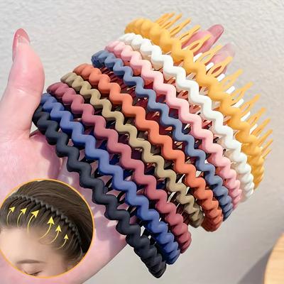 TEMU 9pcs Colorful Non-slip Wavy Headbands With Teeth - Stylish Hair Accessories For Women, Resin Material, Elegant/cute Design, Everyday Use Or Special Occasions, Cute Hair Accessories