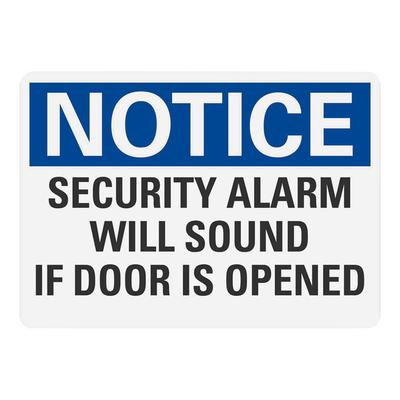 Lavex 10" x 7" Engineer-Grade Reflective Adhesive Vinyl "Notice / Security Alarm Will Sound If Door Is Opened" Safety Label