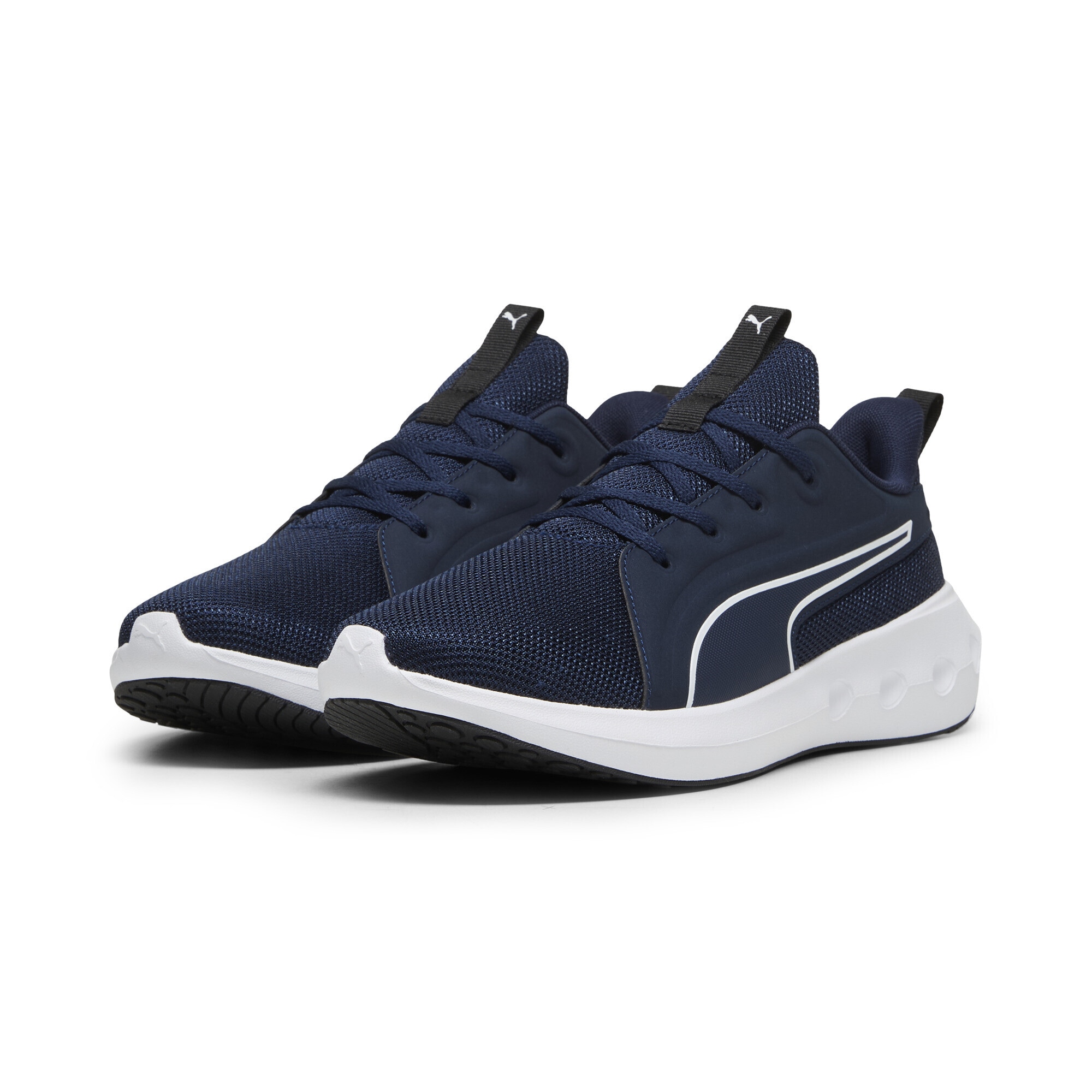 Trainingsschuh PUMA "SOFTRIDE Carson Laufschuhe Erwachsene", Damen, Gr. 38, blau (club navy weiß schwarz blau), Obermaterial: Textil, Synthetik; Futter: Textil; Innensohle: Textil; Laufsohle: Gummi, Schuhe