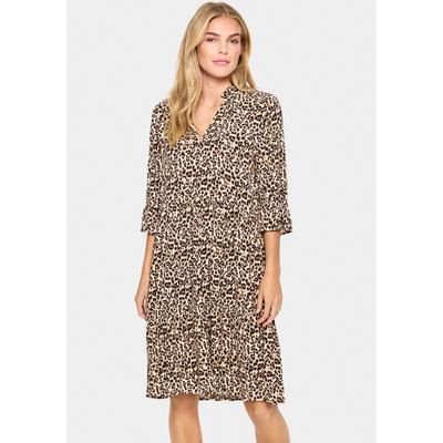 Blusenkleid SAINT TROPEZ "EdaSZ Dress", Damen, Gr. L (40), N-Gr, braun (schwarz reg leo), Web, Obermaterial: 100% Viskose, animal-print, modisch, V-Ausschnitt, 3/4-Ärmel, Kleider, mit Volant und 3/4 Ärmel Image