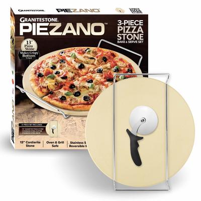 Granitestone Piezano 3-Piece Pizza Stone Bake and Serve Set - 13" Cordierite Stone