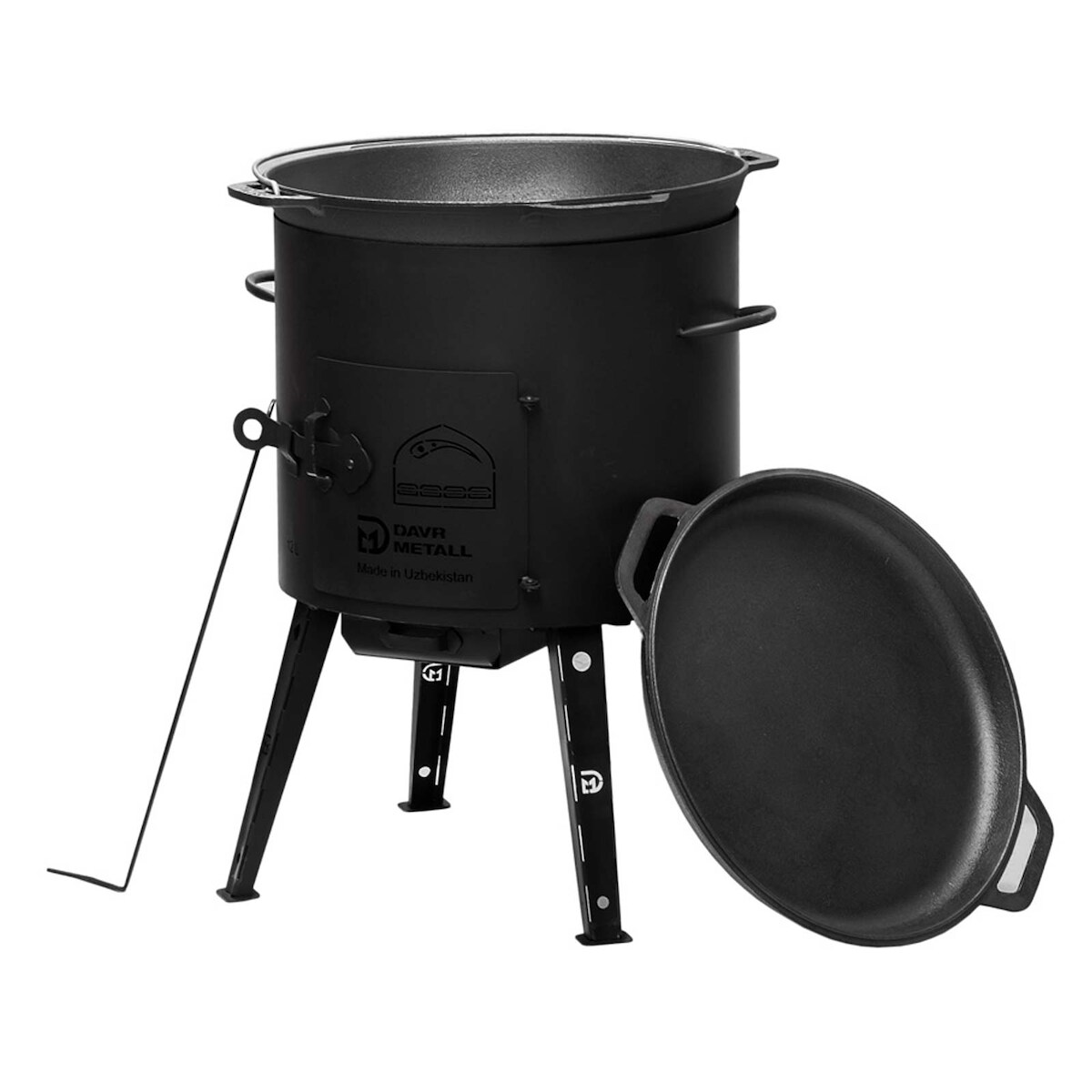 4BIG.fun Ø36 Uchag 2mm stahl Utschak Utschagofen 10L Gusseisen Kazan mit Gusseisen Deckel-Bratpfanne Kasan Feuerstelle Feldküche Außenküche Eintopfofen Image