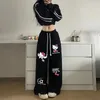Sanrio American Retro Hello Kitty Bedruckte Graffiti Lässige Sporthose Breites Bein Hip Hop Jogginghose Streetwear Damen 2024 Sommer