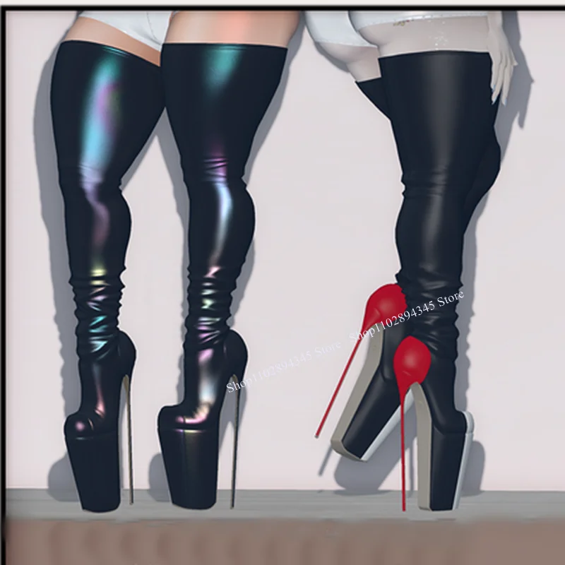Schwarz Über Knie Hohe Plattform Stiefel Dünne High Heel Runde Kappe Mode Sexy Kühlen 2025, Winter Große Größe Frau Schuhe Zapatillas Mujer