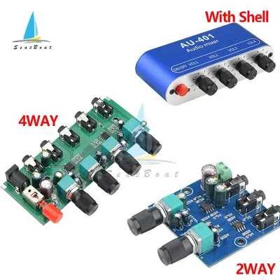 AU-401 DC 5V-12V Stereo Audio Mixer 2/4 Eingang 1 Stereo Ausgang Audio Signal Mischen Board Sound Image
