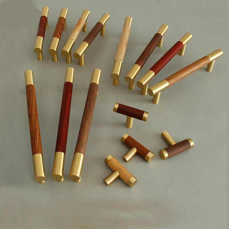 Tür Griff der Schublade Schrank Nordic Moderne Minimalistischen Schrank Schrank Griff Reine Kupfer Rote Birne Massivholz Messing Griff Image