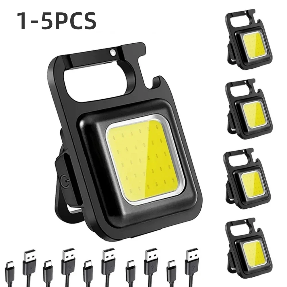 Superheller Mini-COB-Schlüsselanhänger, tragbare Taschenlampe, tragbare Lampe mit Magnet, USB-Aufladung, wasserdichte Beleuchtung, Campinglampe