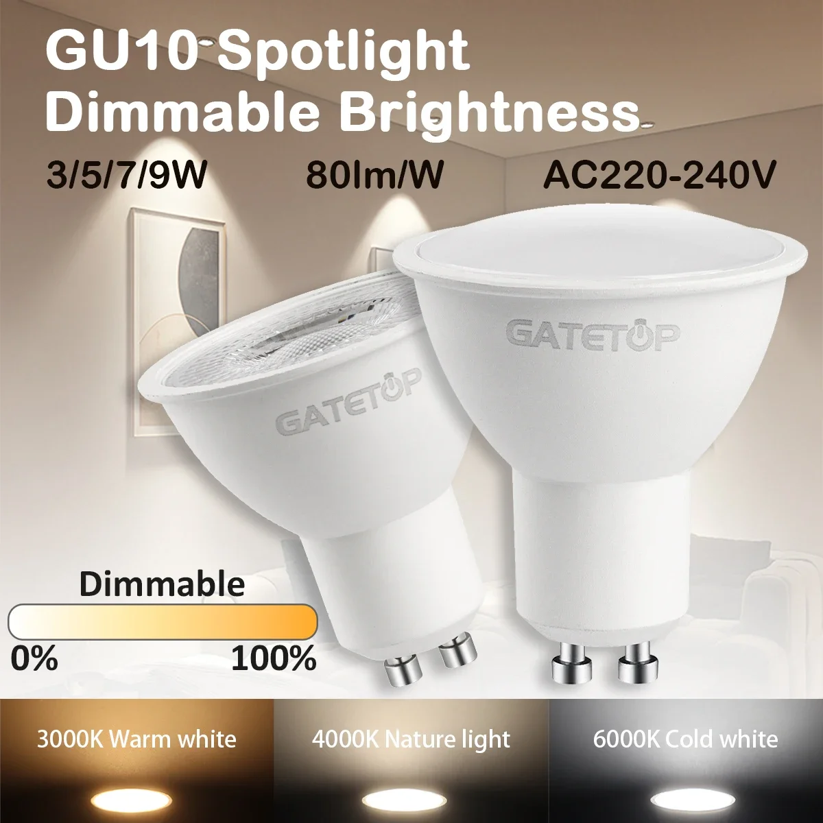 8 Stück LED-Spot-Glühbirnen, kein Flimmern, dimmbar, GU10, warmes, kaltweißes Licht, 120 ° 38 ° 3000K 4000K 6000K für Zuhause Schlafzimmer Derec