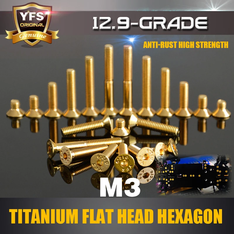 YFS 5-30mm M3 Versenkt Hexagon schrauben 12,9 Grade Gold Titan für 1/10 1/8 RC buggy drift lkw crawler Skala reparatur upgrade