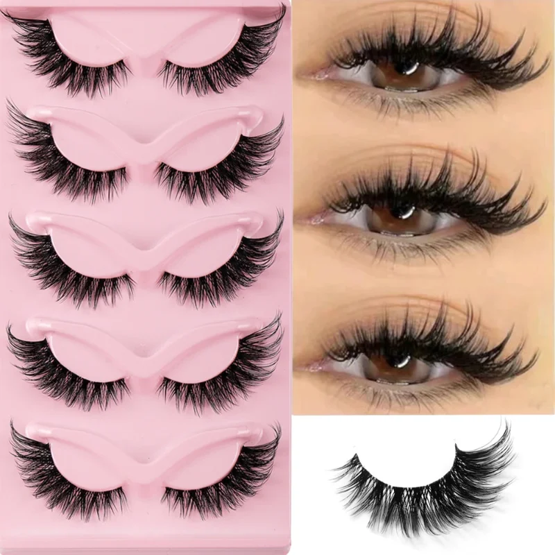 5 Paar Katzenauge Wimpern Faux Nerz Wimpern natürliche lange Manga Wimpern geflügeltes Ende Auge längliche Wimpern gefälschte Wimpern Make-up Image