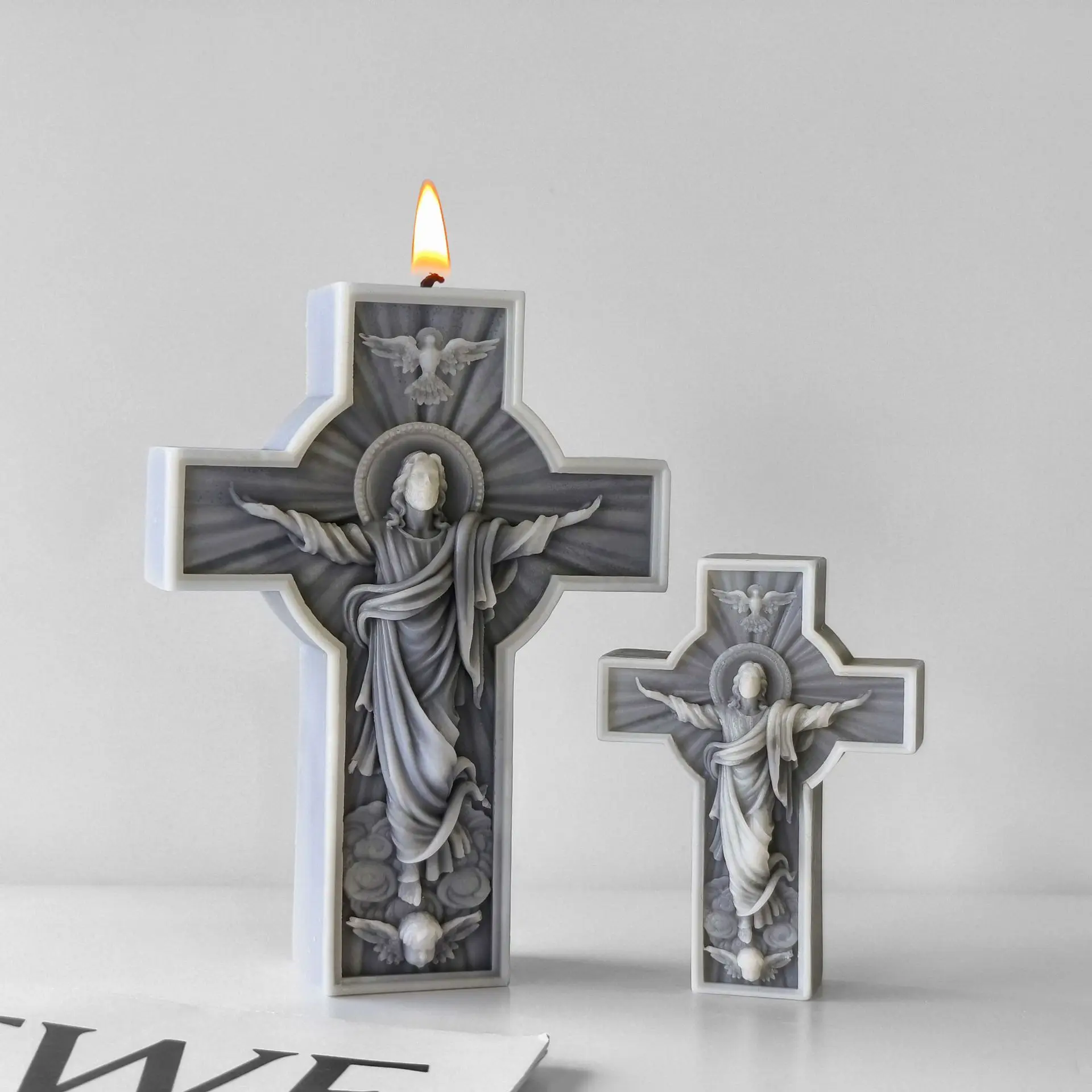 DIY Jesus Kreuz Porträt Silikon Form Handgemachte Aroma Kerze Gips Harz Skulptur Ornament Form Home Decor Handwerk Machen Image