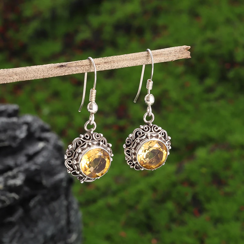 Vintage böhmischen gelben Edelstein Haken Ohrringe Frauen hypo allergene Ohrringe Mode elegante Party Schmuck Mädchen Geschenke Image
