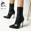 Winter Schuhe Für Frau Weiche Leder Socke Stiefeletten 2024 Neue Spitz Dünne High Heels Frauen Kurze Booties Plus größe 44 45 46